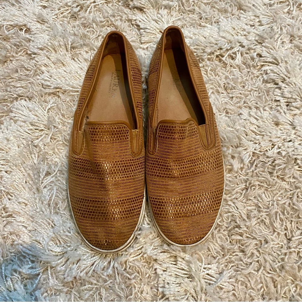 Lauren Ralph Lauren Janis faux straw Women's embroidered Slip-on shoes 9